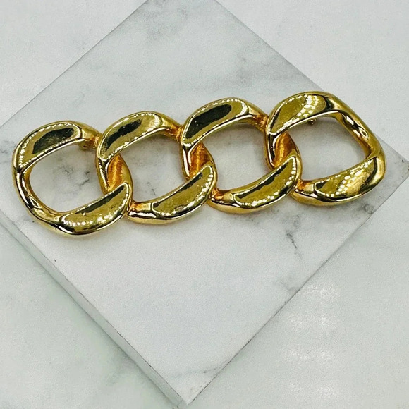 Vintage Jewelry - Vintage Curb Link Bar Brooch Chunky Statement Gold-tone 80s 90s Estate